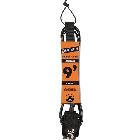 Captain Fin Co - Shred Cord - 9' Standard - Black Surf Leashes Satorial Supplies