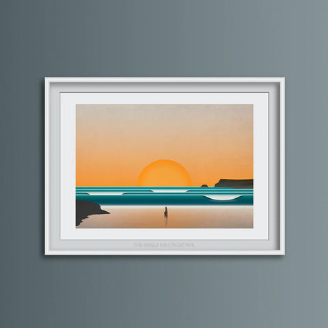 Surf Prints - Polzeth at Sunset - Single Fin Co. Surf Print Single Fin Co. A3 - Print Only  