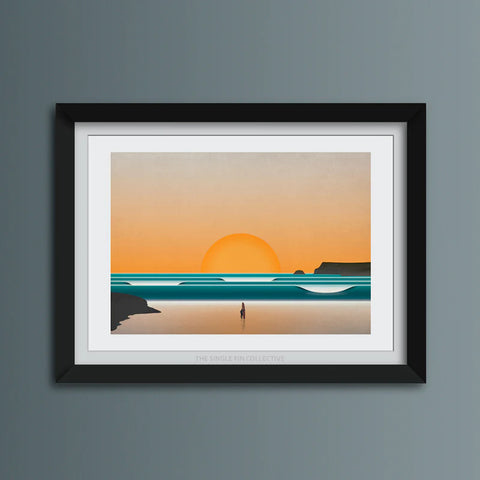 Surf Prints - Polzeth at Sunset - Single Fin Co. Surf Print Single Fin Co.   
