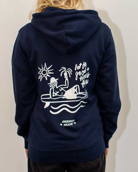 Good Times Longboarder Magazine Unisex Hoodie Navy Hoodie Longboarder Magazine   