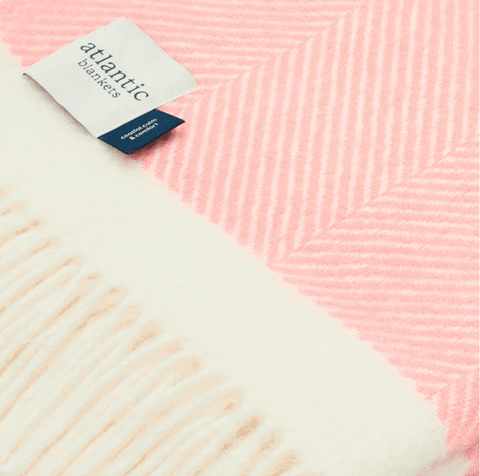Candy Floss Pink Herringbone Wool Picnic Blanket - Atlantic Blankets Blankets Atlantic Blankets   
